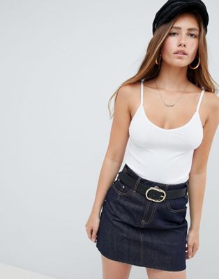 DESIGN rib cami with v neck and v back in white