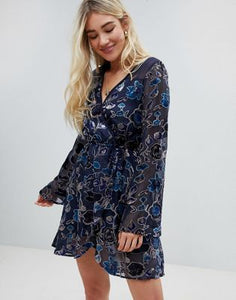 Band of Gypsies floral burnout velvet wrap dress