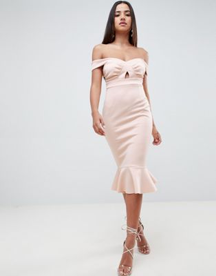 DESIGN Scuba Ruched Cup Detail Pephem Midi Dress