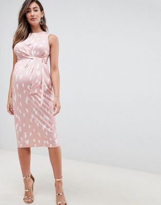 DESIGN Maternity knot front slinky dress in print