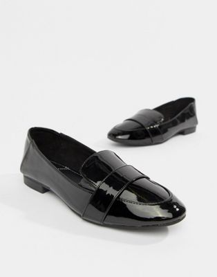 Bershka patent slip on loafers in black