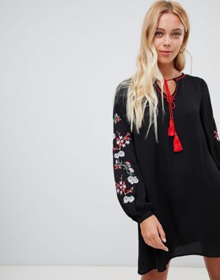 Glamorous embroidered sleeve smock dress