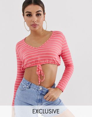 Boohoo Striped Crop Top