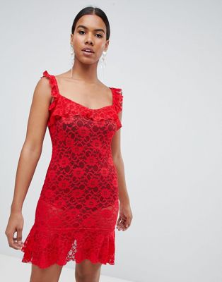 Missguided lace frill ruched mini dress