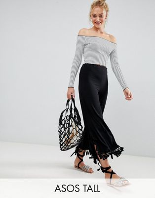 DESIGN Tall cropped wide leg pants with large tassel hem