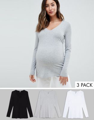 DESIGN Maternity ultimate top with long sleeve and v-neck 3 pack save 10%