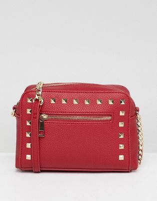 DESIGN stud zip front cross body bag
