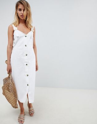DESIGN overall lattice side button through midi dress with buckles
