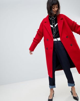 DESIGN coat with frill sleeve detail