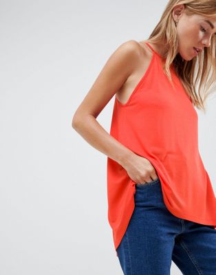 DESIGN cami with high neck and dip back in coral