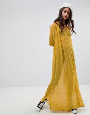 Glamorous sheer maxi button through shirt dress