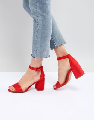 Bershka two part block heel sandals in red