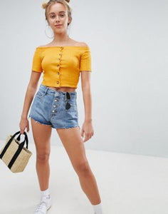 Bershka join life buttoned up short in blue