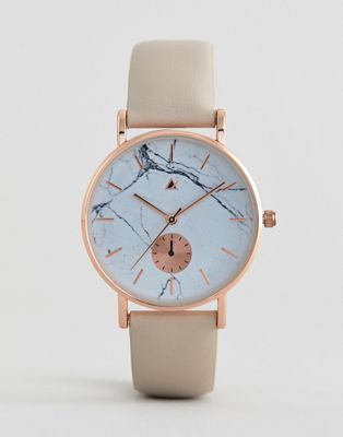 DESIGN Curve watch with leather strap and marble print face