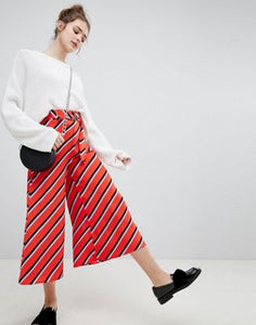 Bershka wide leg diagonal stripe PANTS in red