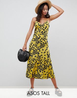 DESIGN Tall leopard print pephem midi slip dress