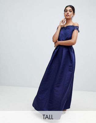 Little Mistress Tall bardot full prom midaxi dress with applique