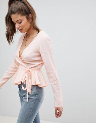 DESIGN fuller bust wrap top with pephem in blush