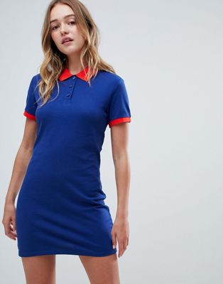 Monki turtleneck dress with contrast collar in blue