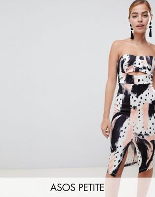 DESIGN Petite abstract zip detail bandeau pencil dress